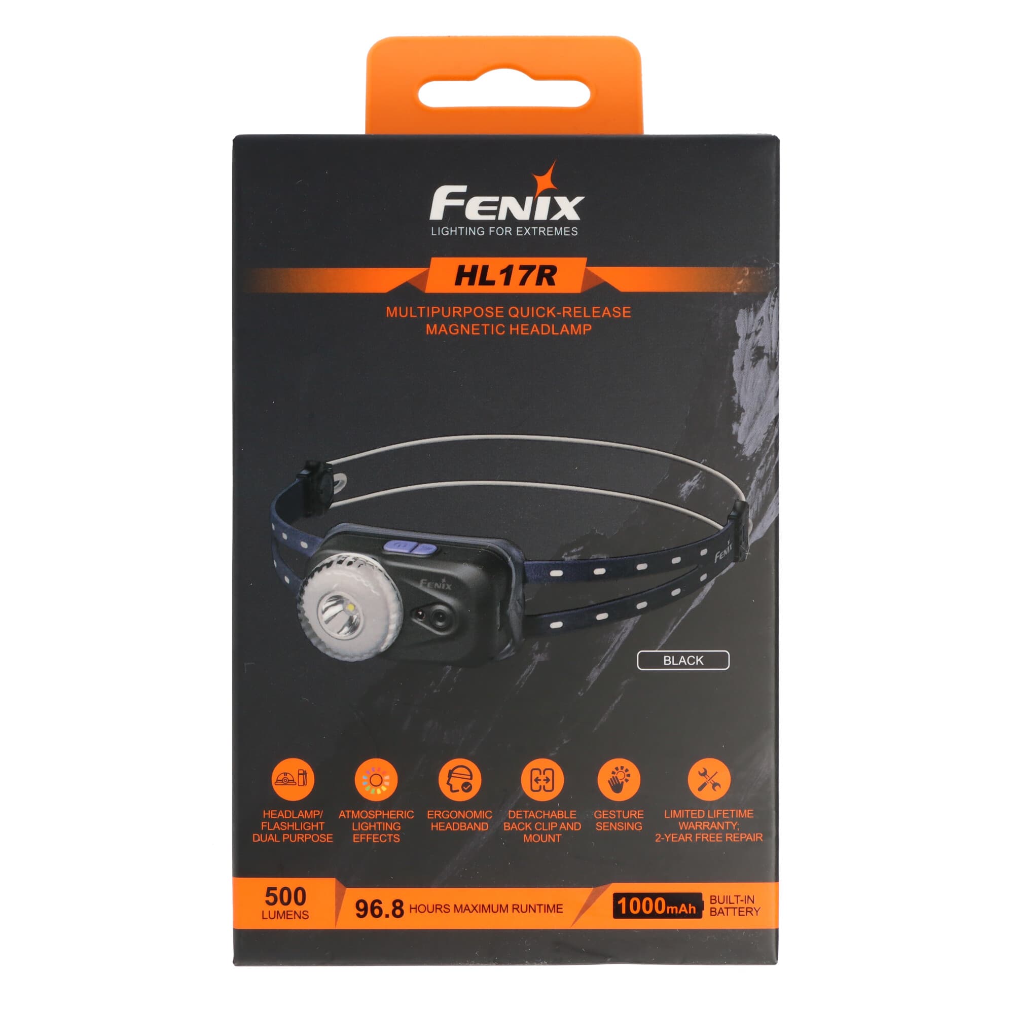 Lampe frontale LED Fenix HL17R, ultralégère, fonction 3 en 1, 500 lumens, interrupteur à capteur gestuel, rechargeable