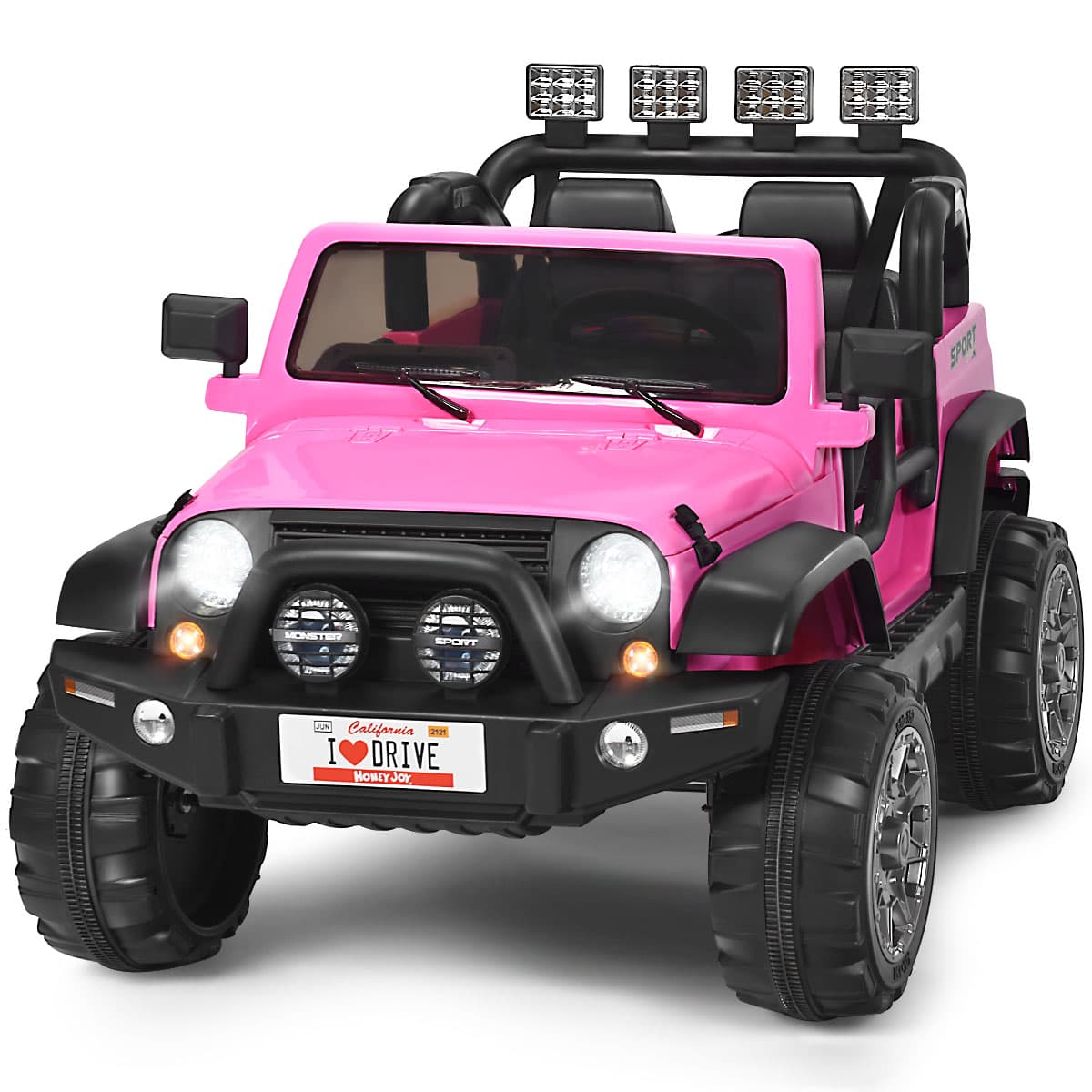 CostwayVoiture électrique 12 V Véhicule Electrique 2 Places avec Télécommande 2.4 G Suspension à Ressorts Lumières pour plus de 3 Ans Rose