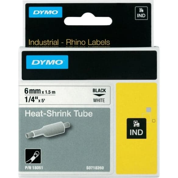 DYMO 18051 Rhino Gaine Thermo-r&eacute;tractables Noir sur Blanc 6mm x 1.5m