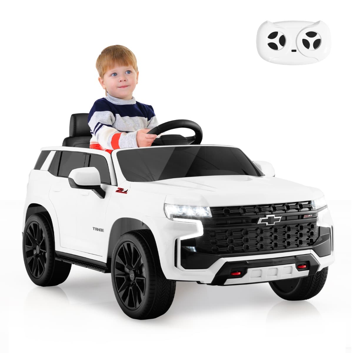 CostwaySUV Chevrolet Tahoe pour 3-6 Ans Véhicule Electrique Alimenté par Batterie 12 V Télécommande 24 G Suspension à Ressort Blanc